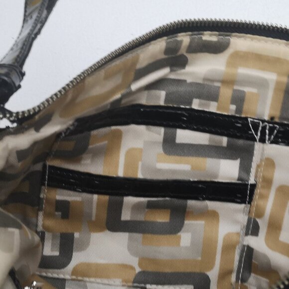 Guess Ladies Black Faux Leather Zipper Closure Chain Straps Hand/Shoulder Bag - Picture 6 of 11